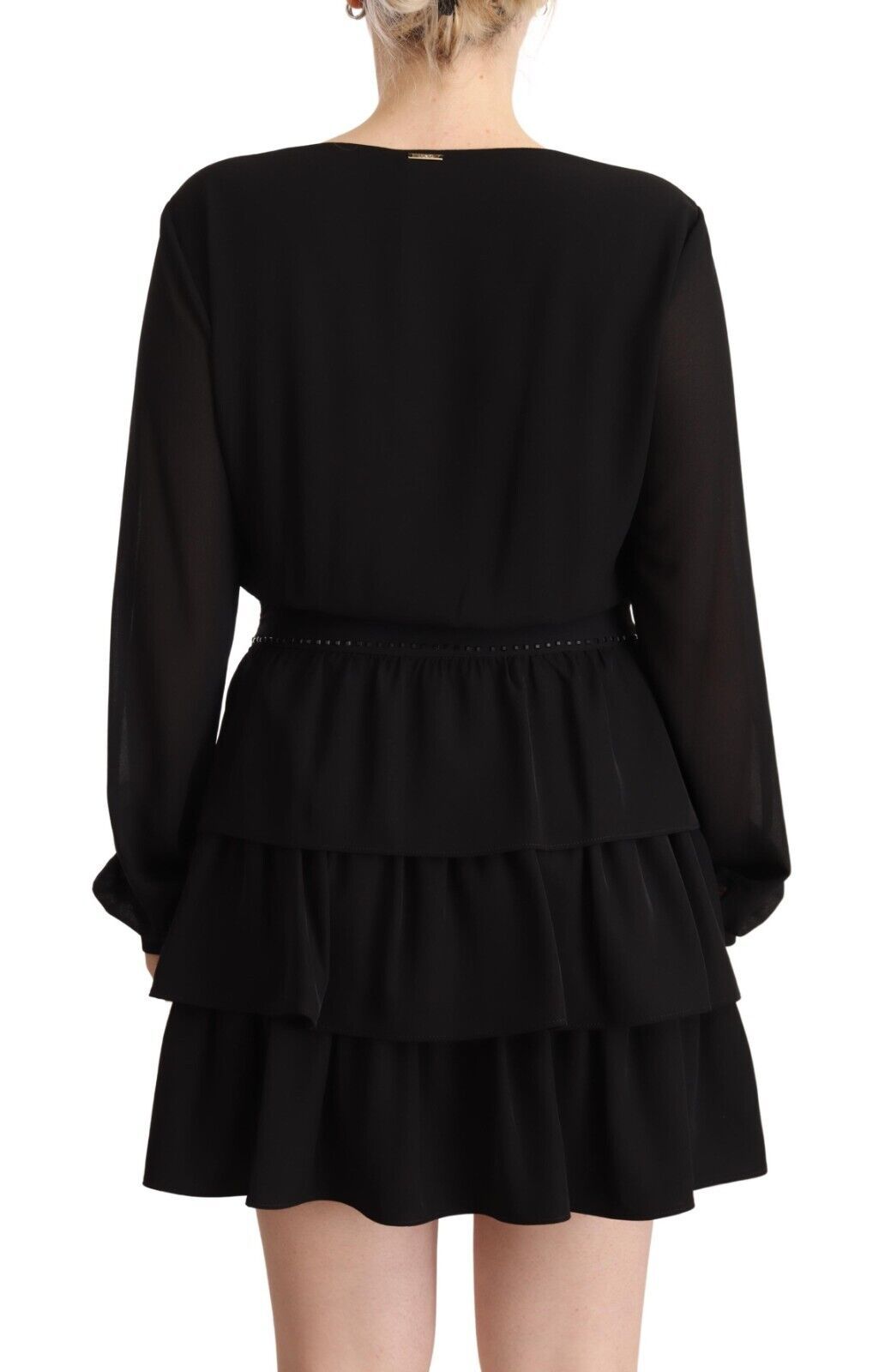 Liu Jo Black Polyester Long Sleeves V-neck Mini A-line Dress