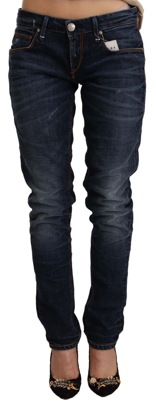 Acht Blue Washed Cotton Low Waist Skinny Denim Jeans