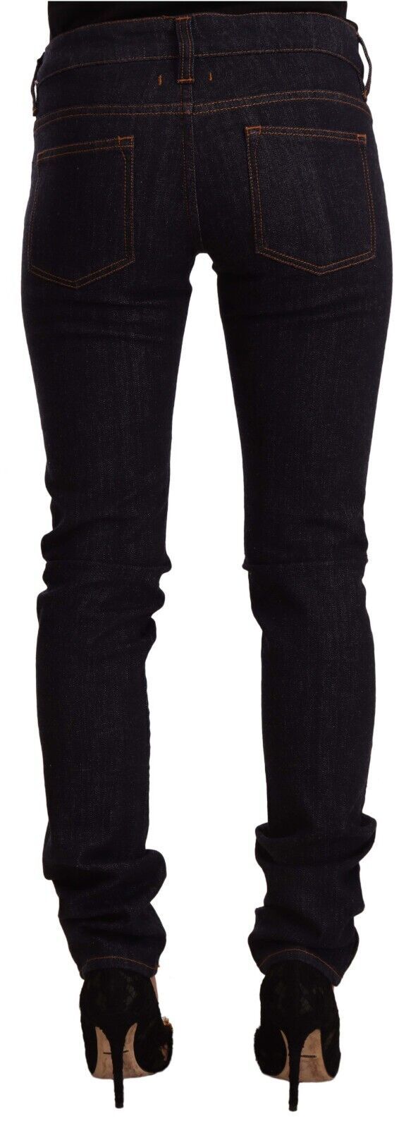 GF Ferre Black Mid Waist Cotton Denim Skinny Jeans