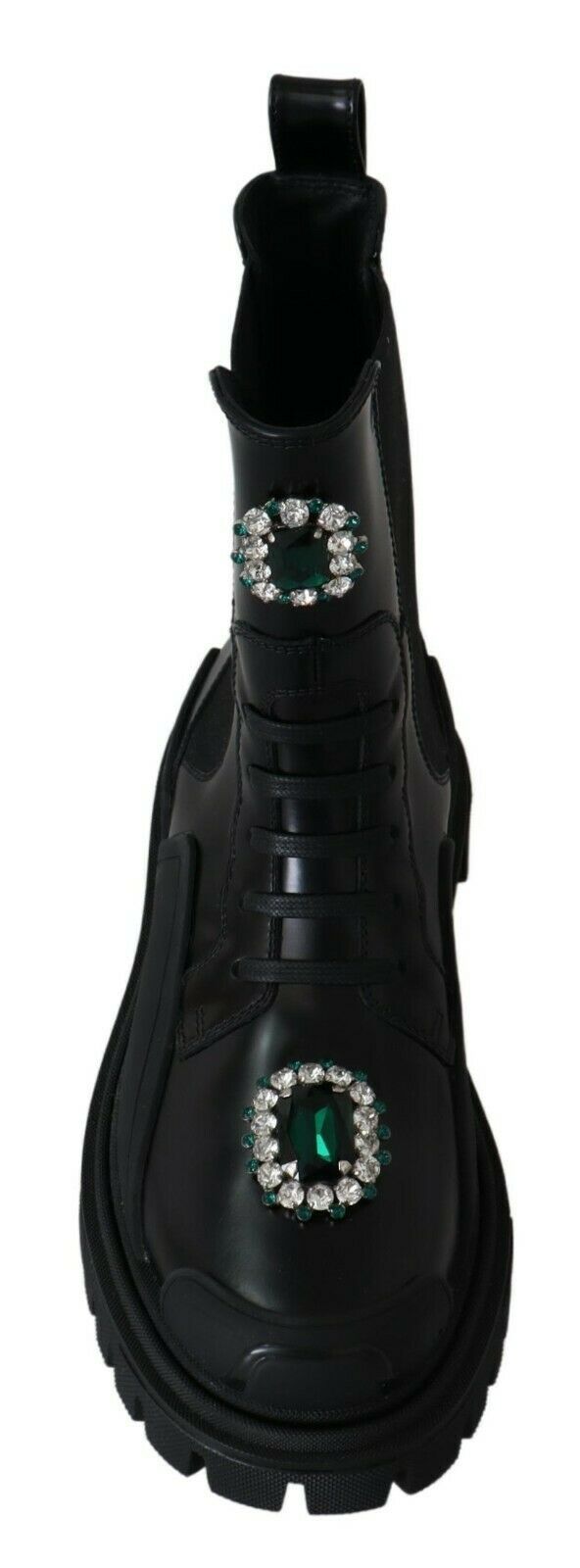 Dolce & Gabbana Black Leather Crystal Combat Boots