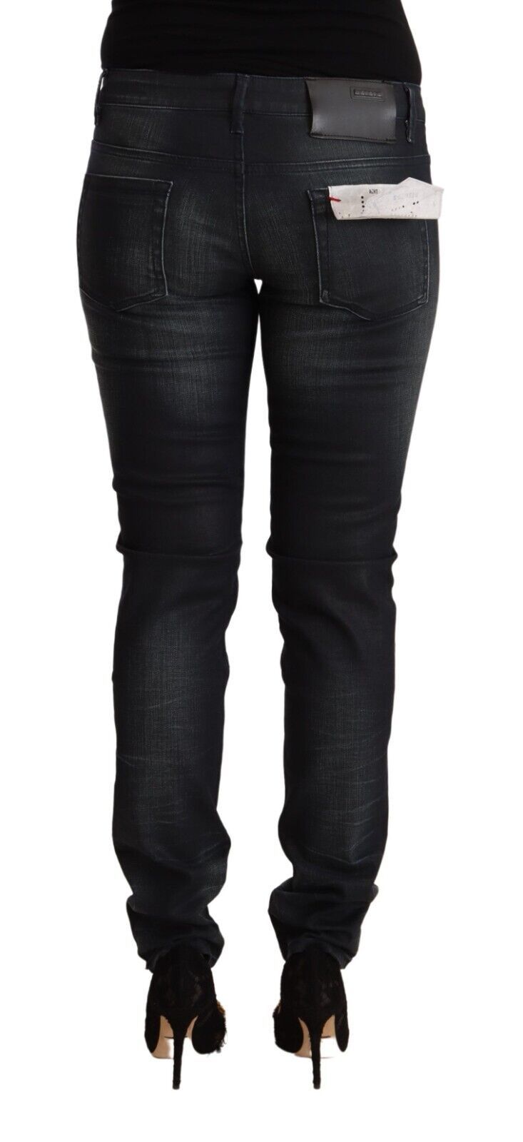 Acht Black Washed Cotton Low Waist Slim Fit Denim Jeans