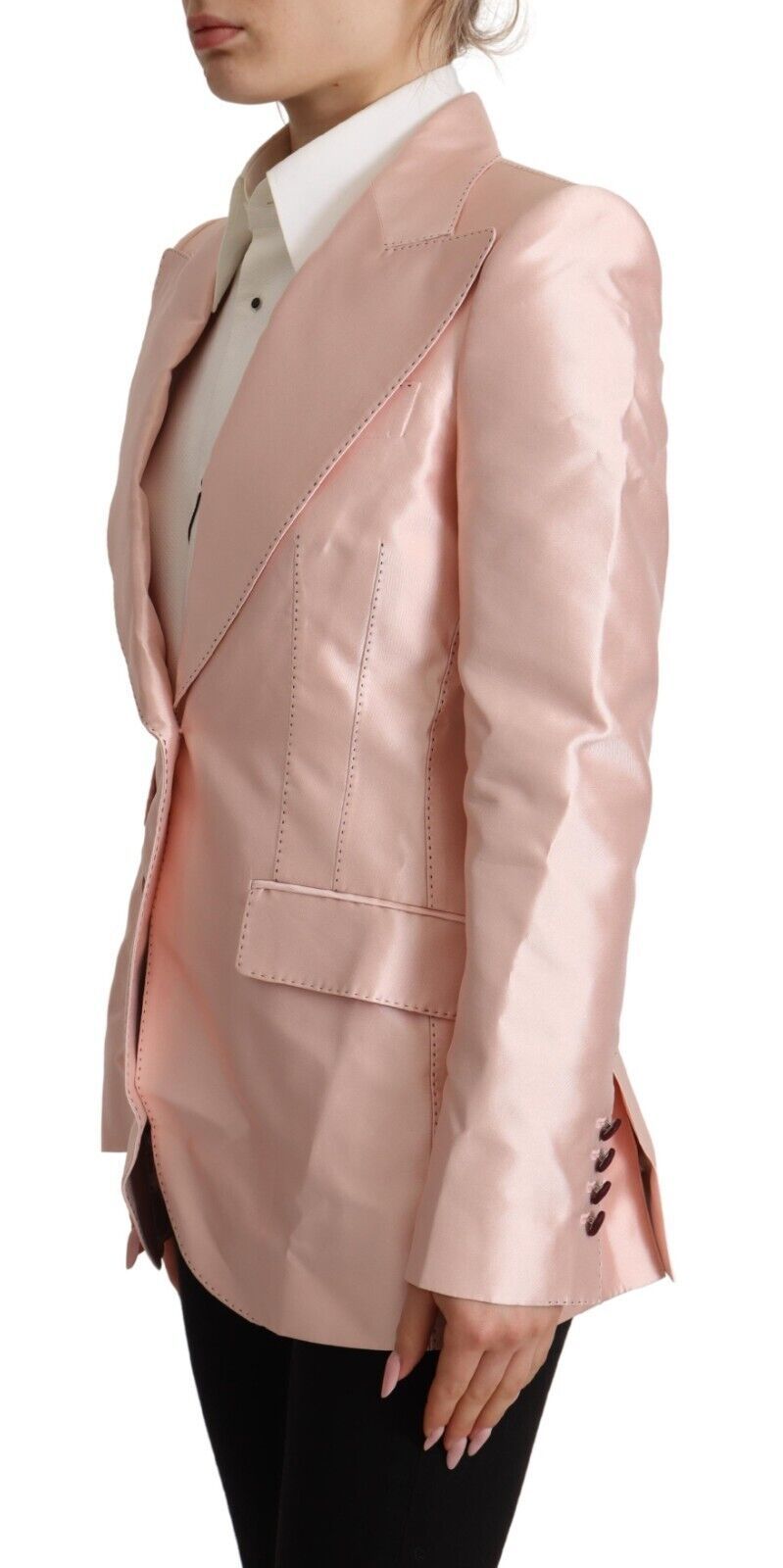 Dolce & Gabbana Pink Satin Long Sleeves Blazer Coat Jacket