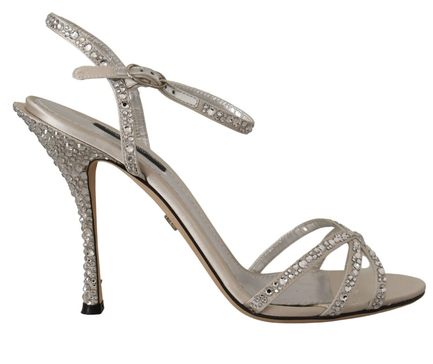 Dolce & Gabbana Silver Crystal Covered Ankle Strap Sandals Shoes