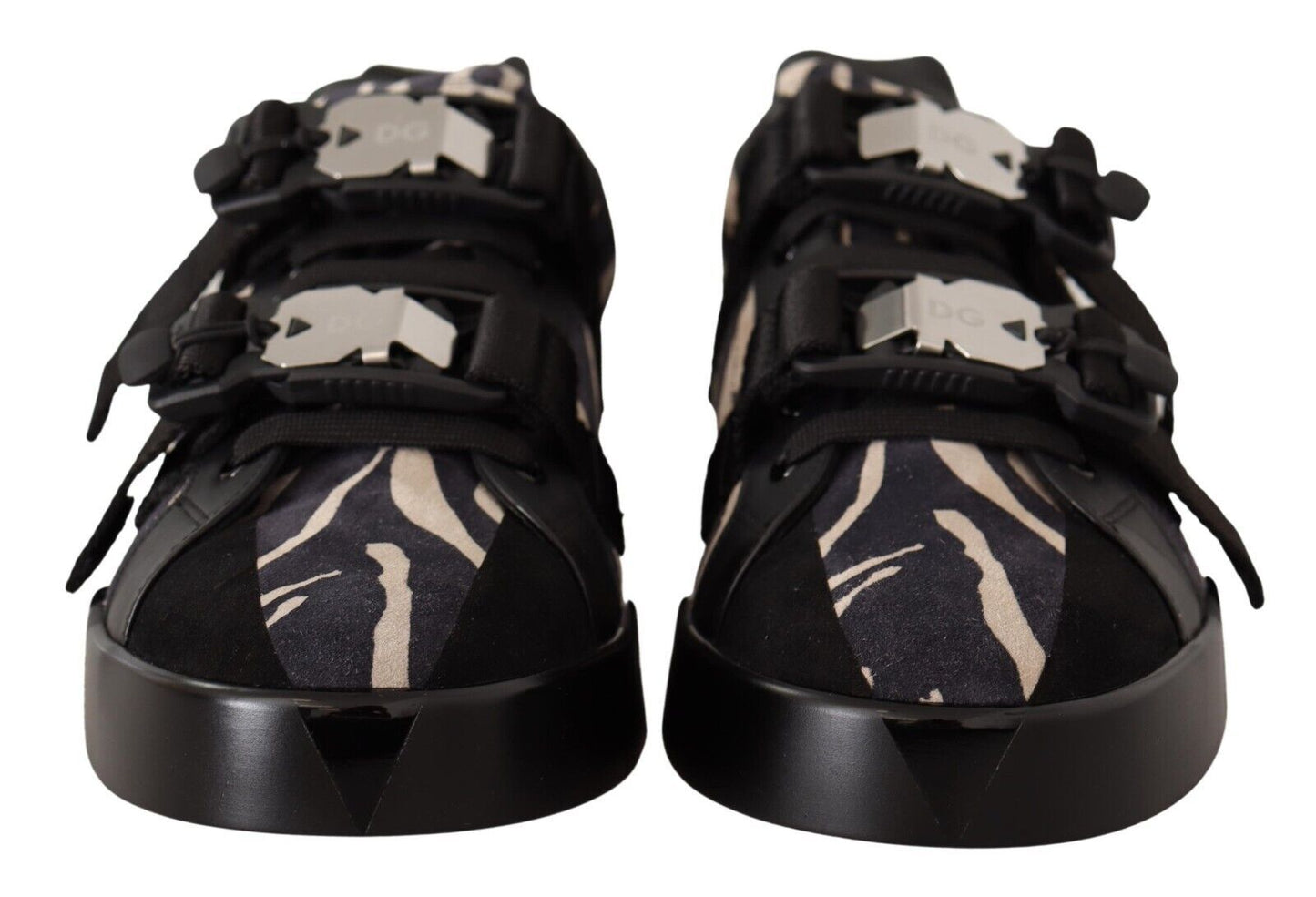 Dolce & Gabbana Black White Zebra Suede Rubber Sneakers Shoes