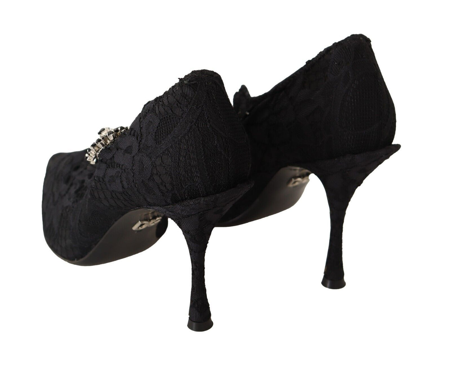 Dolce & Gabbana Black Lace Crystals Heels Mary Jane Pumps Shoes