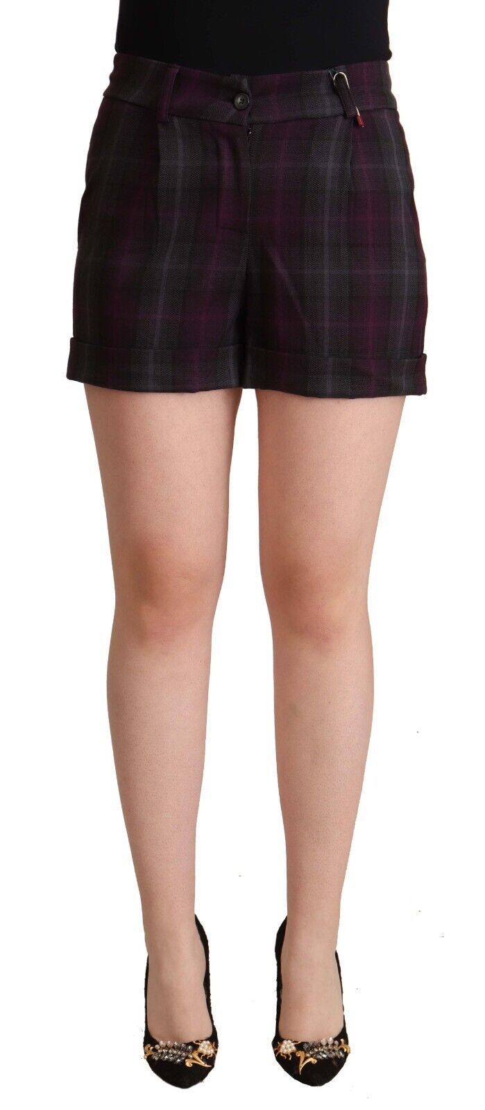 BENCIVENGA Multicolor Checkered Mid Waist Folded Hem Shorts