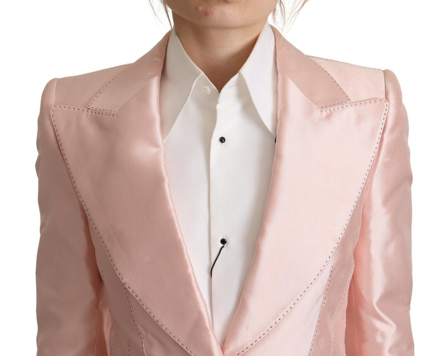 Dolce & Gabbana Pink Satin Long Sleeves Blazer Coat Jacket