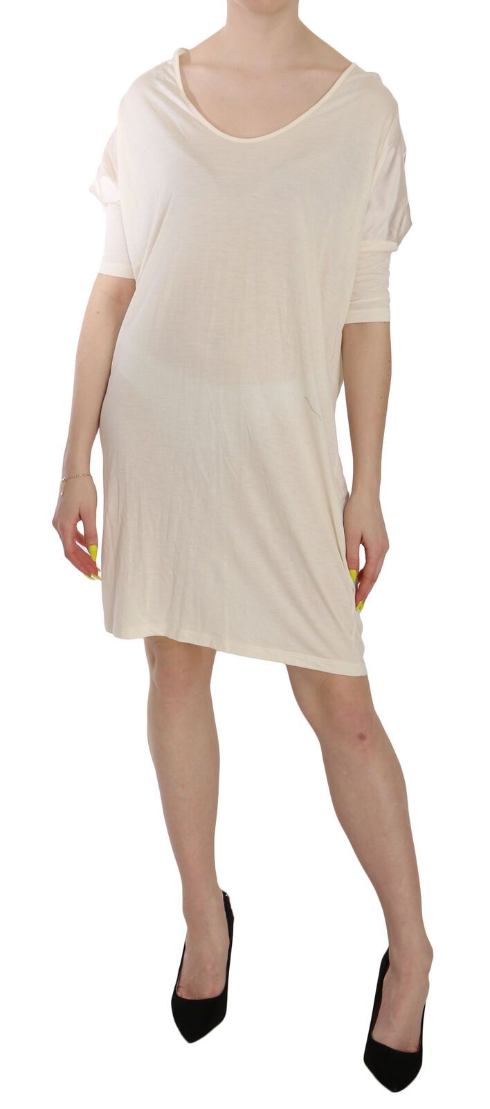 Costume National Cream Round Neck Knee Length Dress