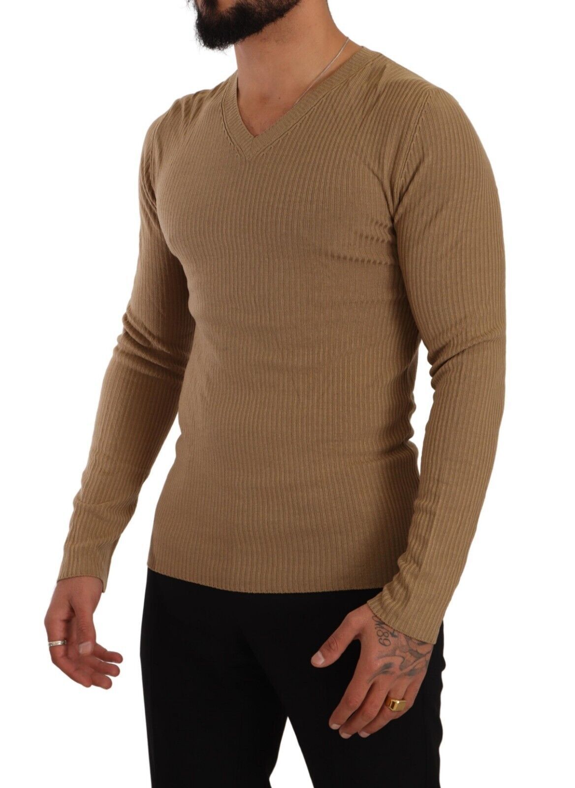 Ermanno Scervino Brown Wool Knit V-neck Men Pullover Sweater