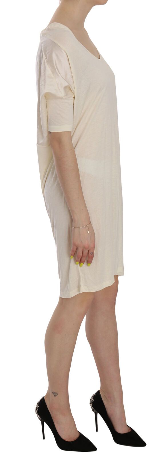 Costume National Cream Round Neck Knee Length Dress