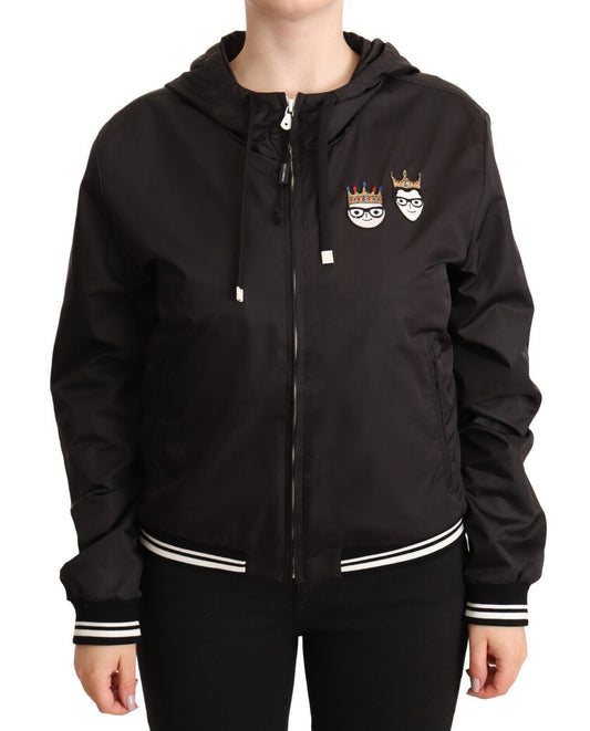 Dolce & Gabbana Black Polyester Hooded Bomber Full Zip Jacket