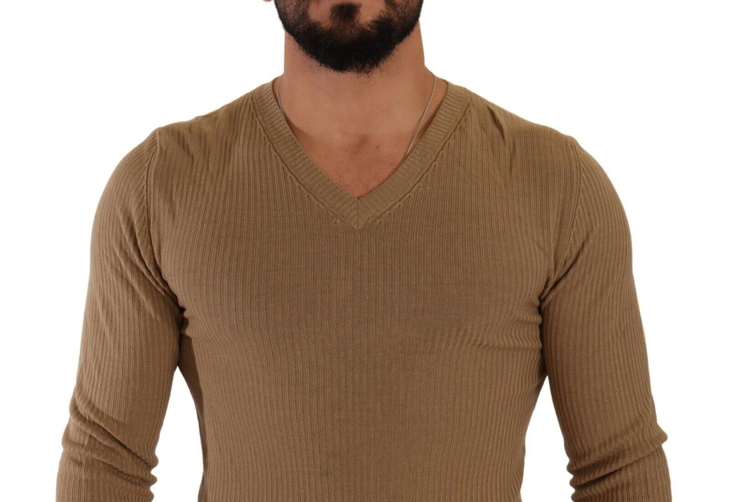 Ermanno Scervino Brown Wool Knit V-neck Men Pullover Sweater