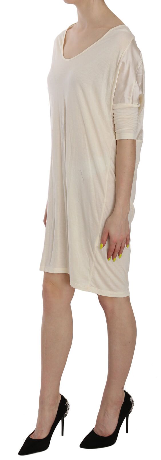 Costume National Cream Round Neck Knee Length Dress