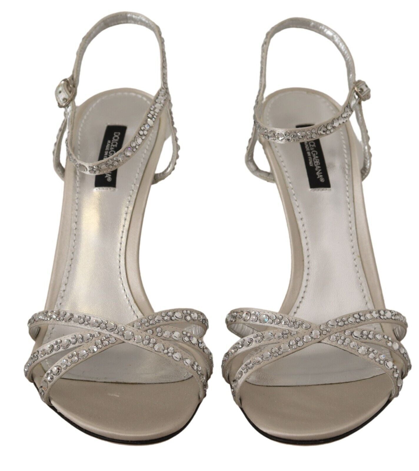 Dolce & Gabbana Silver Crystal Covered Ankle Strap Sandals Shoes