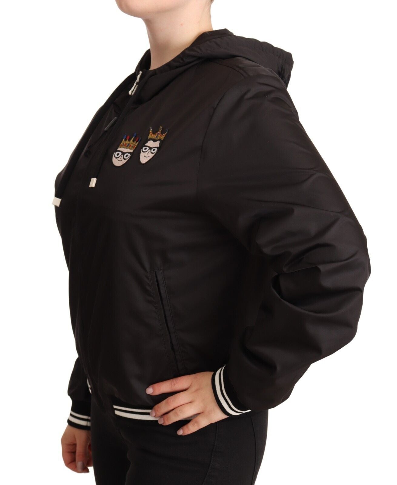 Dolce & Gabbana Black Polyester Hooded Bomber Full Zip Jacket