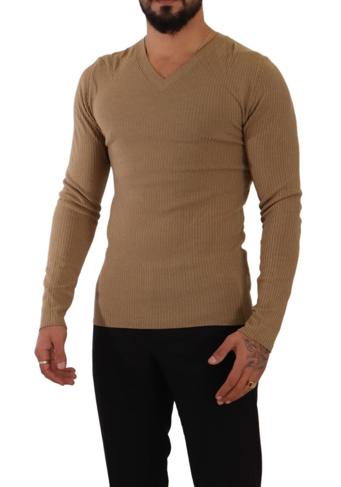 Ermanno Scervino Brown Wool Knit V-neck Men Pullover Sweater