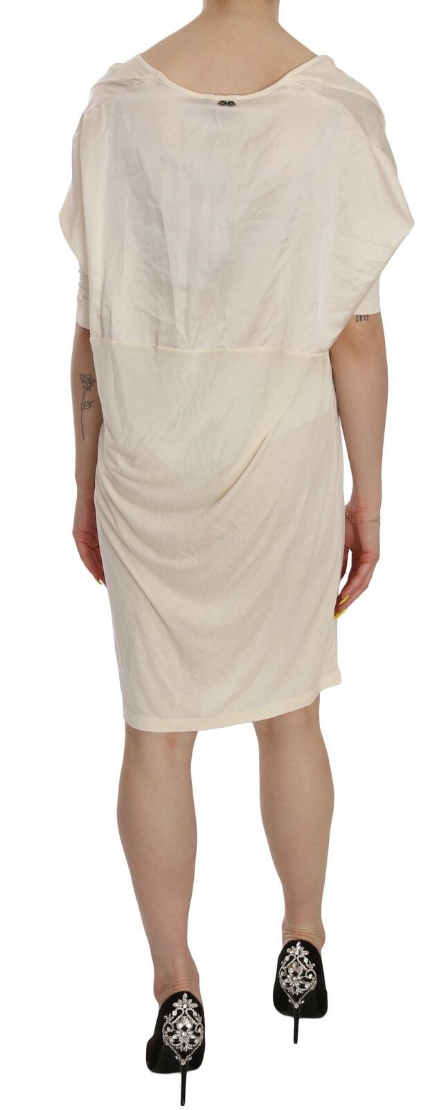 Costume National Cream Round Neck Knee Length Dress