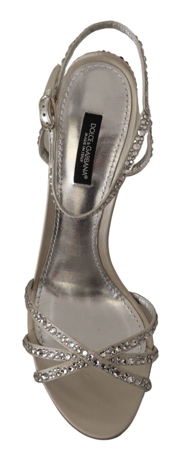 Dolce & Gabbana Silver Crystal Covered Ankle Strap Sandals Shoes