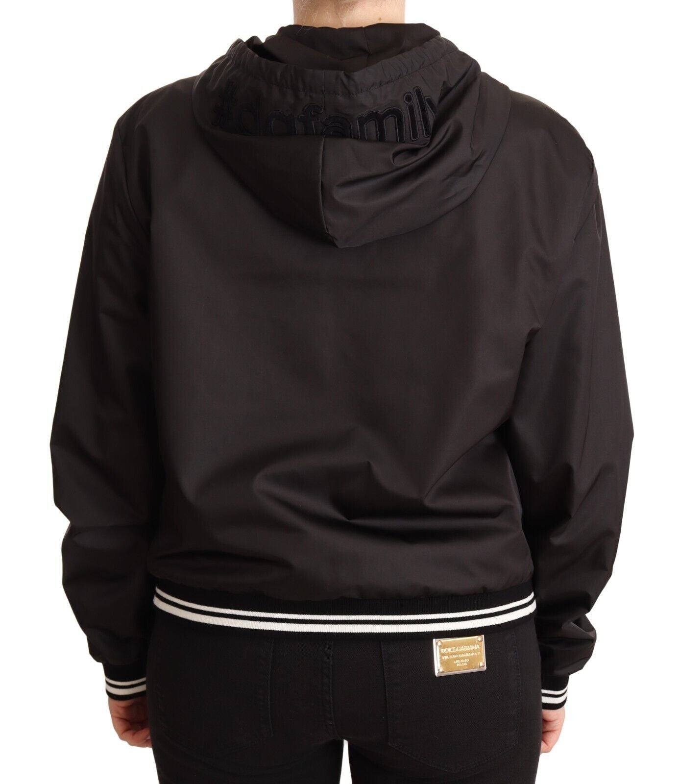 Dolce & Gabbana Black Polyester Hooded Bomber Full Zip Jacket