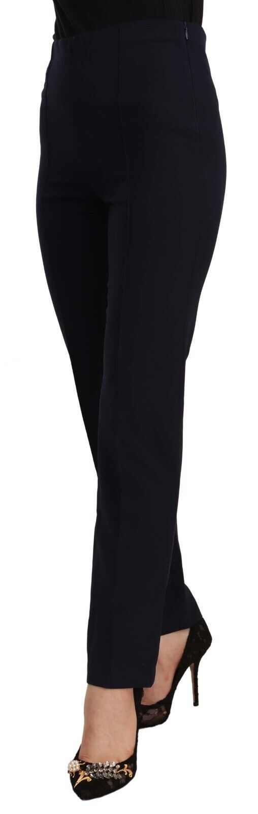 AGLINI Black High Waist Polyester Women Straight Pants