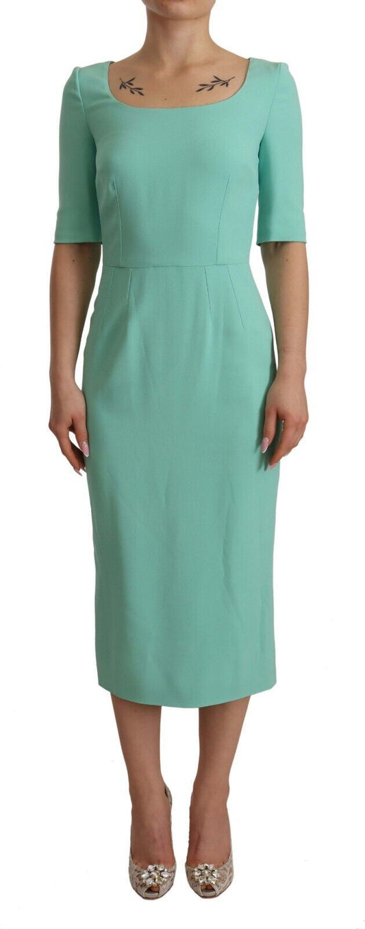 Dolce & Gabbana Mint Green Sheath Square Neckline Midi Dress