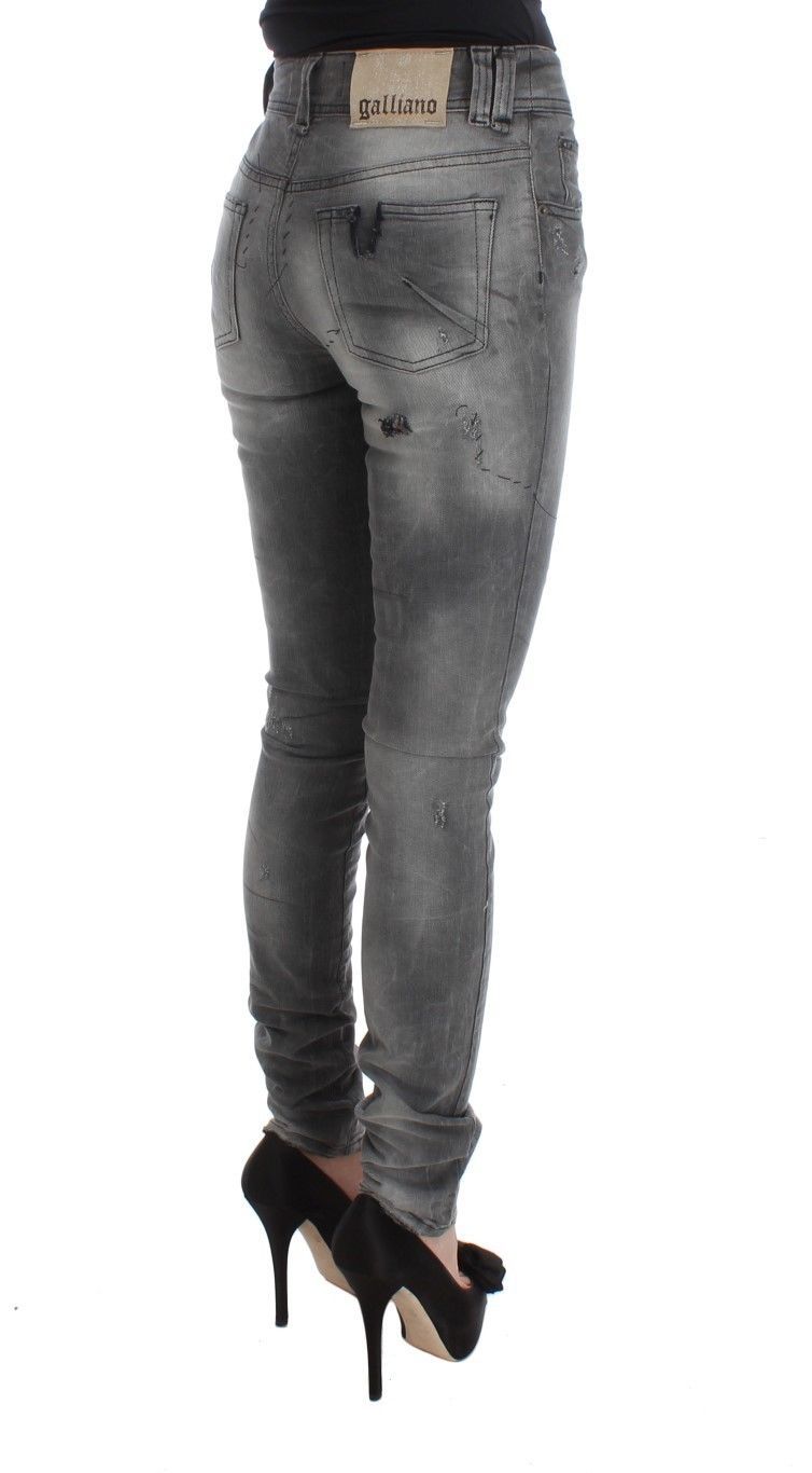 John Galliano Gray Wash Cotton Blend Slim Fit Denim Jeans Pants