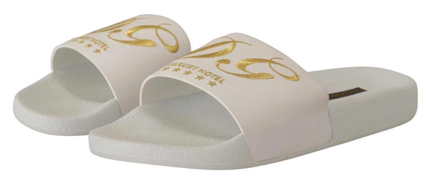 Dolce & Gabbana White Leather Luxury Hotel Slides Sandals Shoes