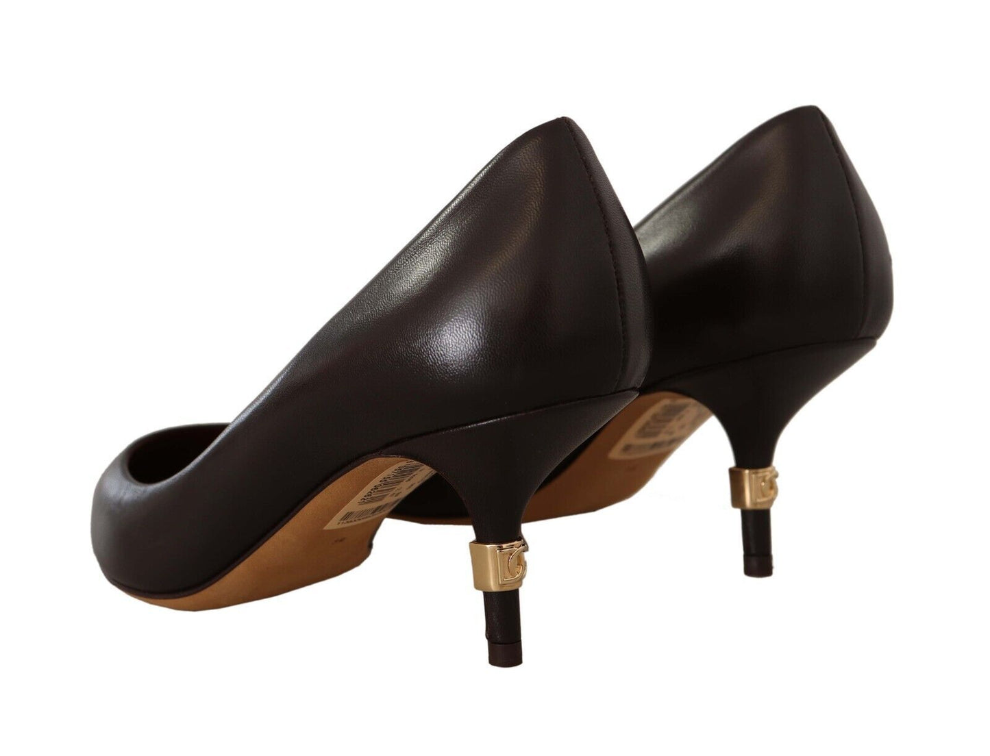 Dolce & Gabbana Brown Leather Kitten Mid Heels Pumps Shoes