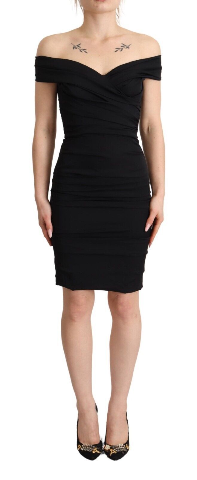 Dolce & Gabbana Bodycon Black Silk Off Shoulder Sheath Bodycon Dress