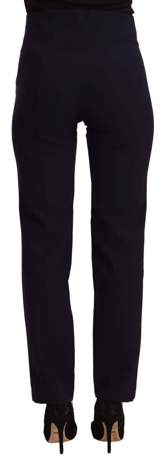 AGLINI Black High Waist Polyester Women Straight Pants