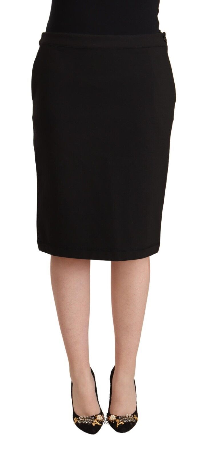 GF Ferre Black Straight Pencil Cut Knee Length Skirt