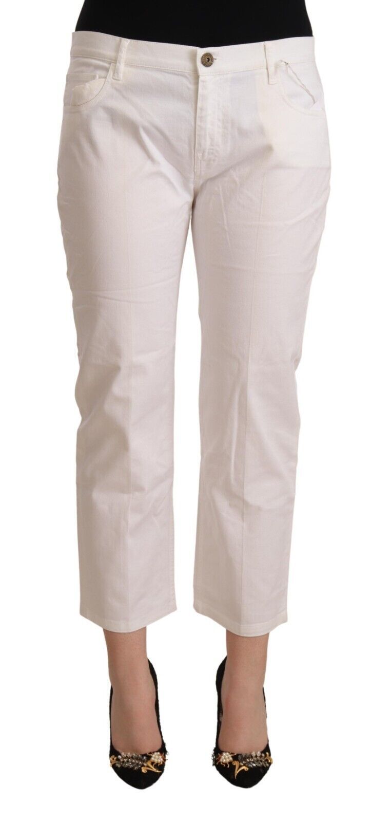 L'Autre Chose White Cotton Mid Waist Cropped Denim Jeans