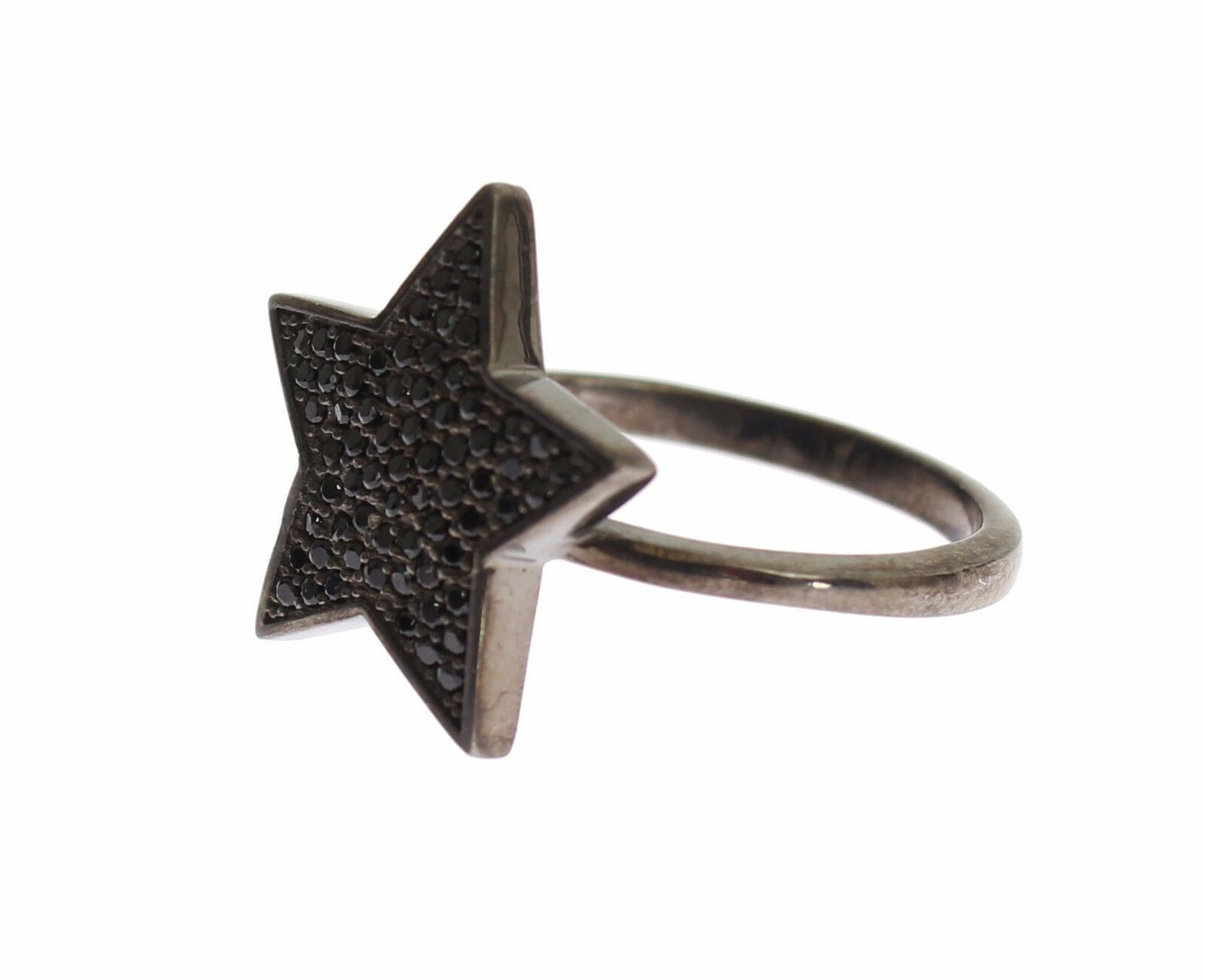 Nialaya Black CZ Star 925 Silver Womens Ring