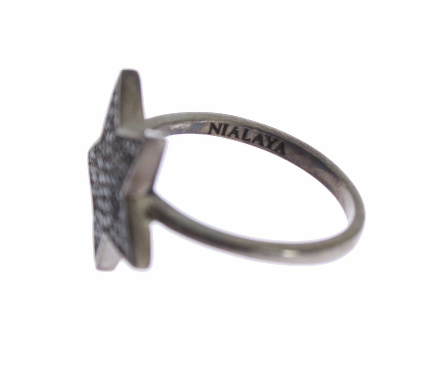 Nialaya Black CZ Star 925 Silver Womens Ring