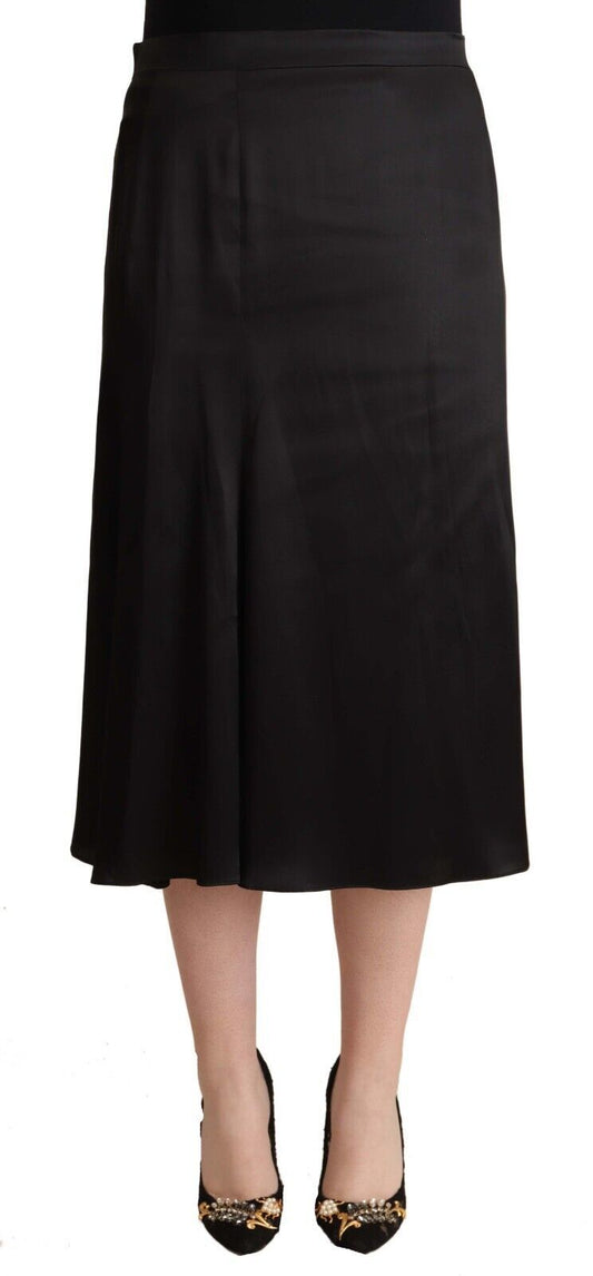 Blumarine Black Acetate High Waist A-line Midi Skirt