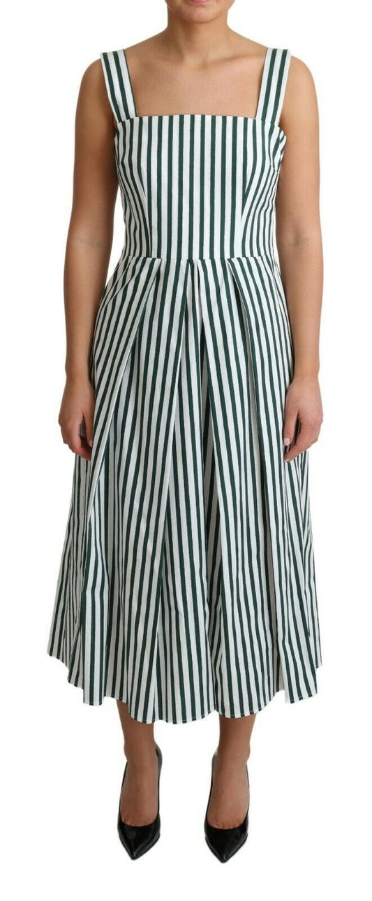 Dolce & Gabbana Green Striped Cotton A-Line Dress