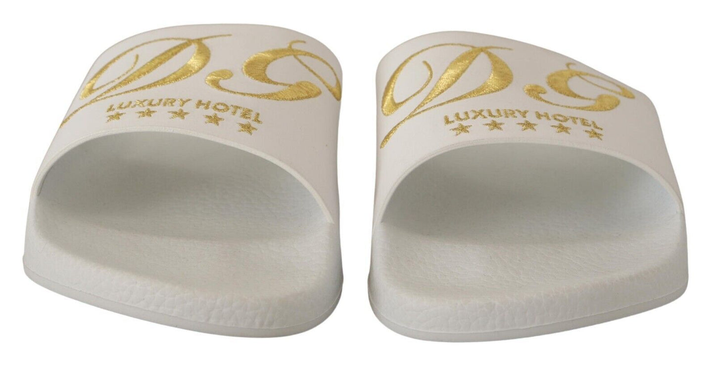 Dolce & Gabbana White Leather Luxury Hotel Slides Sandals Shoes