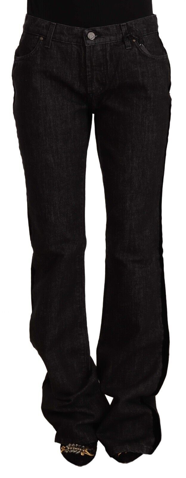 GF Ferre Black Mid Waist Cotton Denim Straight Boot Cut Jeans