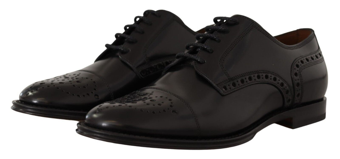 Dolce & Gabbana Black Leather Wingtip Mens Formal Derby Shoes