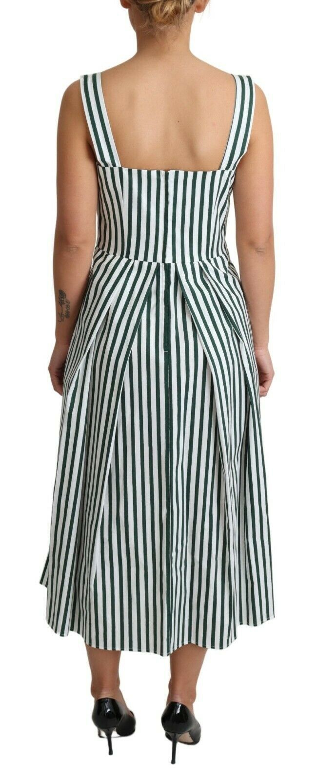 Dolce & Gabbana Green Striped Cotton A-Line Dress