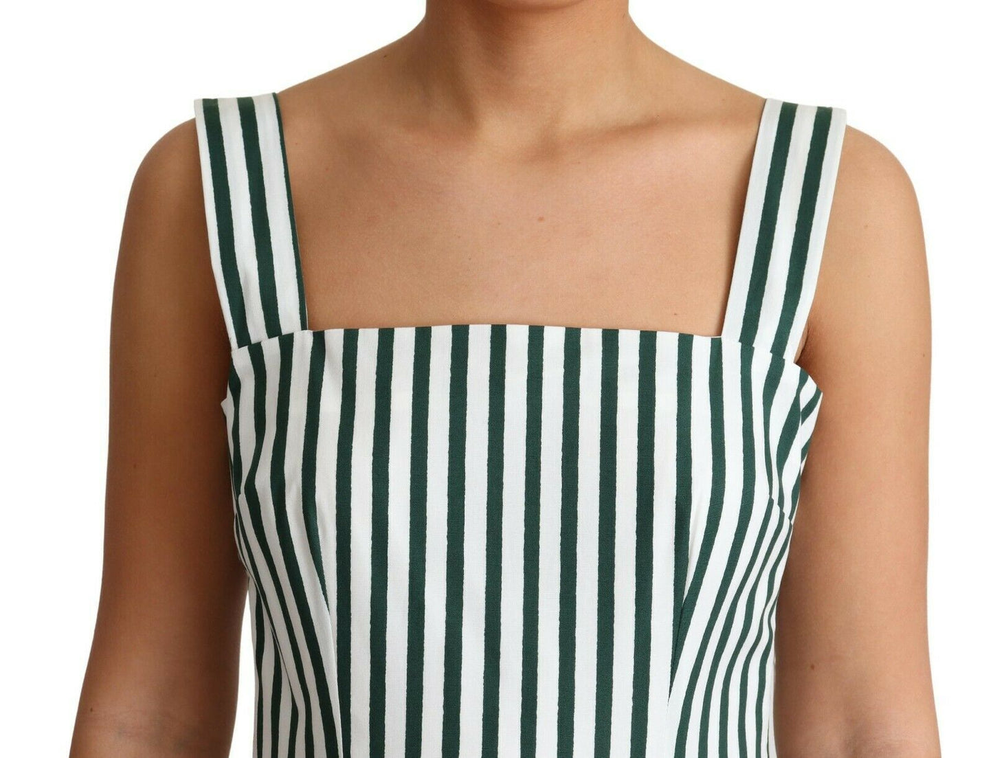 Dolce & Gabbana Green Striped Cotton A-Line Dress