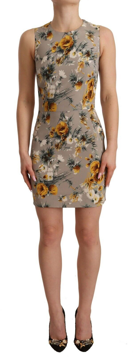 Dolce & Gabbana Gray Silk Stretch Floral Sheath Mini Dress