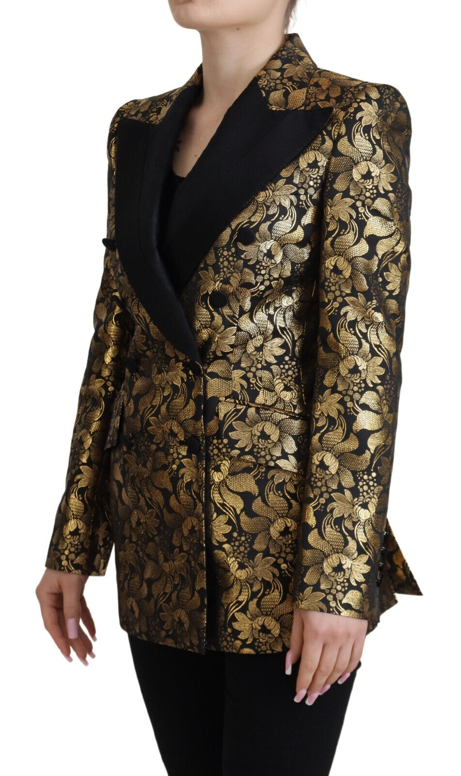 Dolce & Gabbana Black Gold Jacquard Coat Blazer Jacket