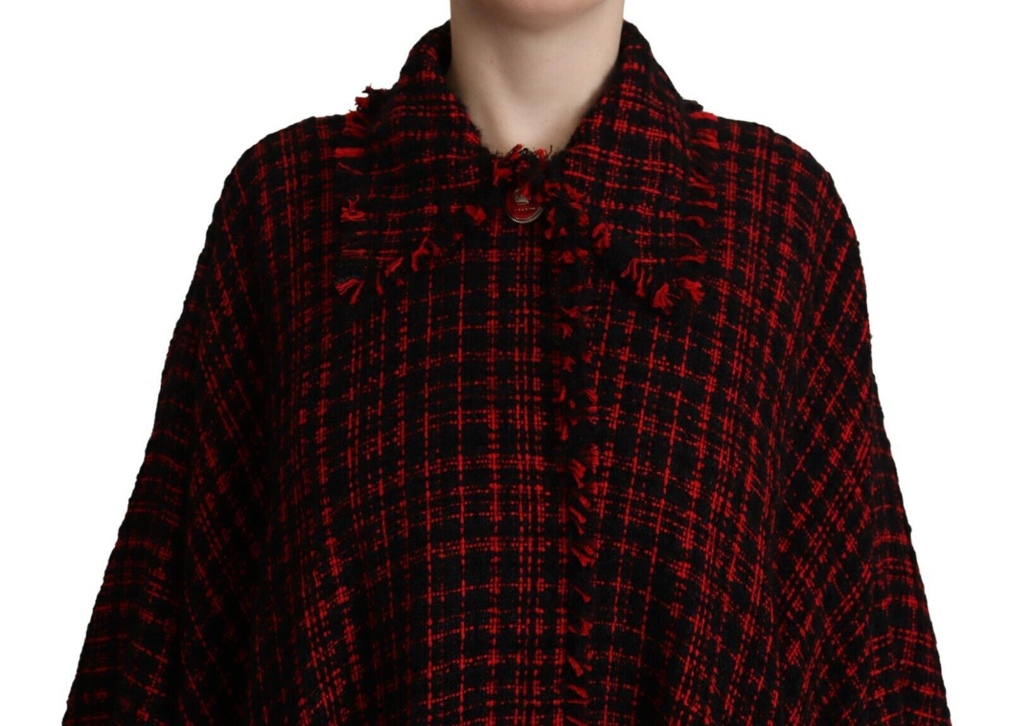 Dolce & Gabbana Black Red Cotton Checkered Over Coat Jacket