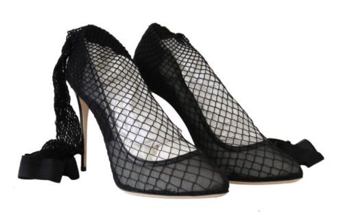 Dolce & Gabbana Black Netted Sock Heels Pumps Shoes