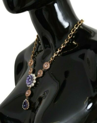 Dolce & Gabbana Pink Gold Brass Crystal Purple Pearl Pendants