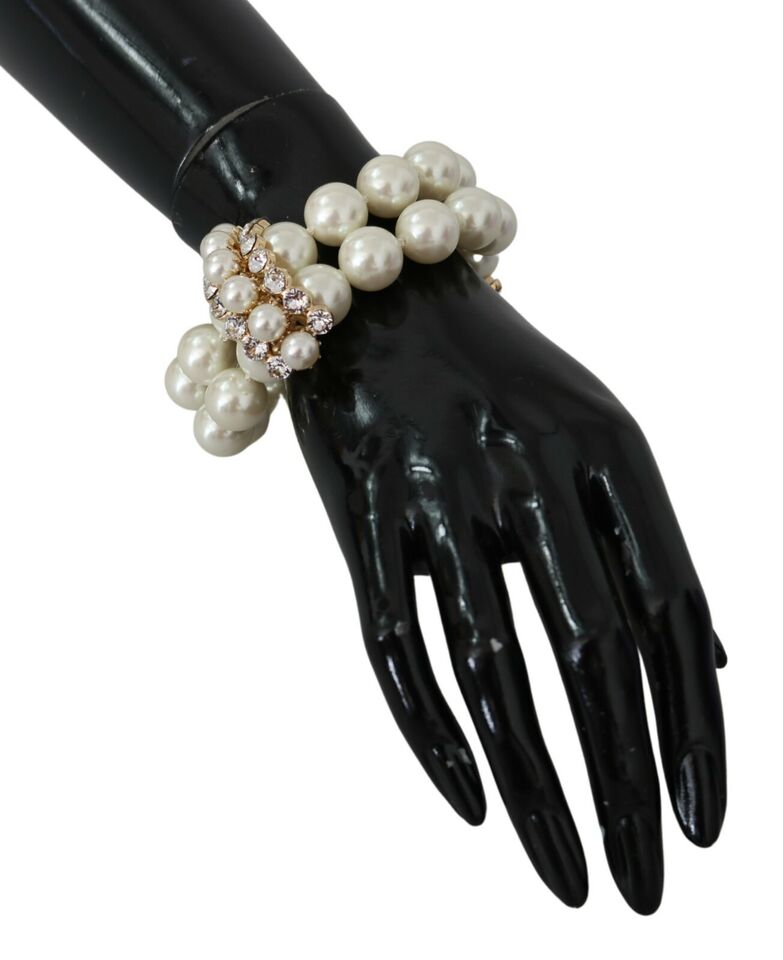 Dolce & Gabbana White Faux Pearl Beads Translucent Crystals Bracelet