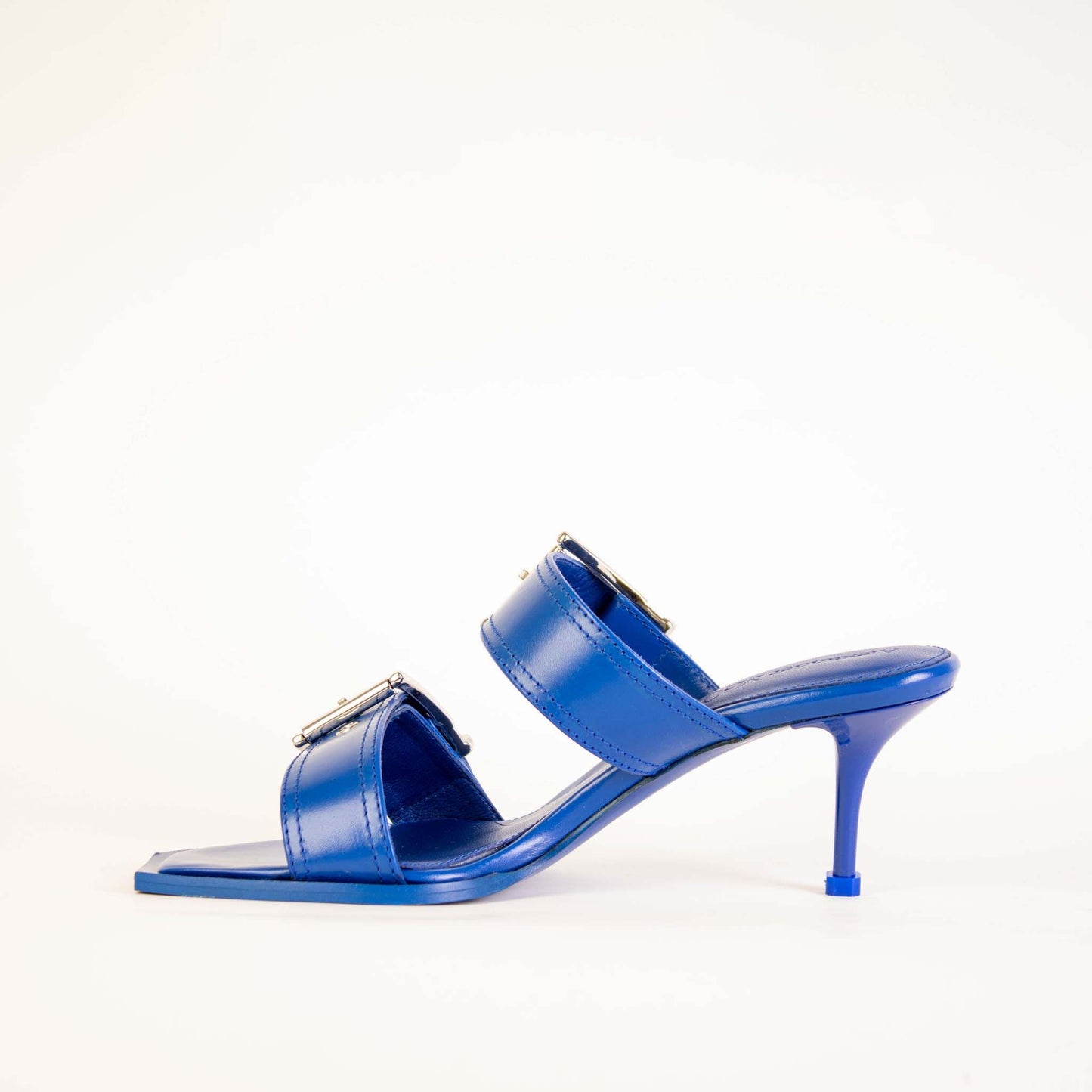 Alexander McQueen Blue Heeled Buckle Leather Sandals