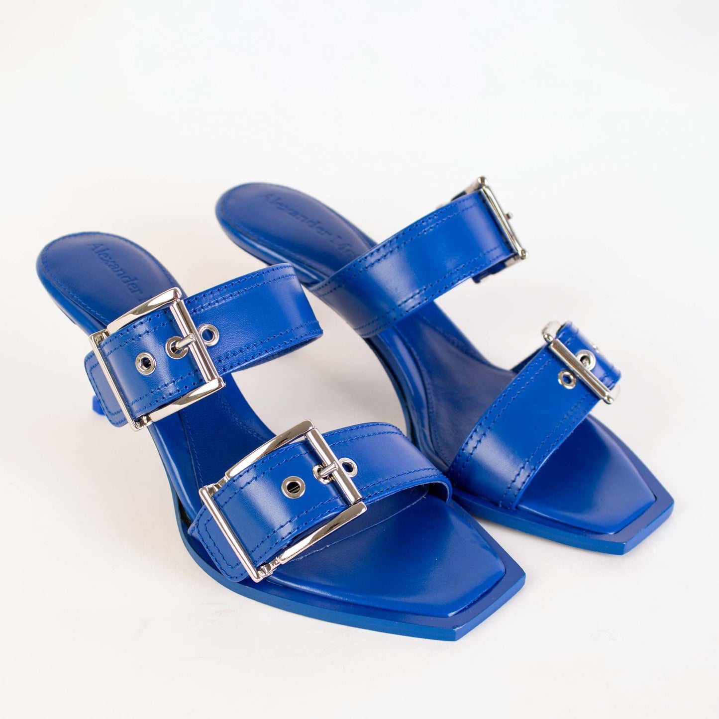 Alexander McQueen Blue Heeled Buckle Leather Sandals