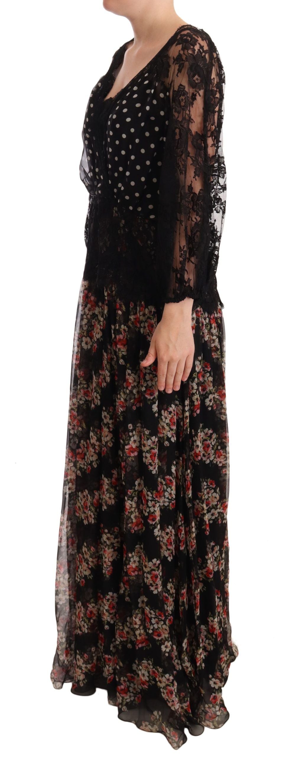 Dolce & Gabbana Black Lace Floral Polka Maxi Capri Dress